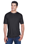 UltraClub Mens Cool & Dry Performance Moisture Wicking Short Sleeve Crewneck T-Shirt - Black - Closeout