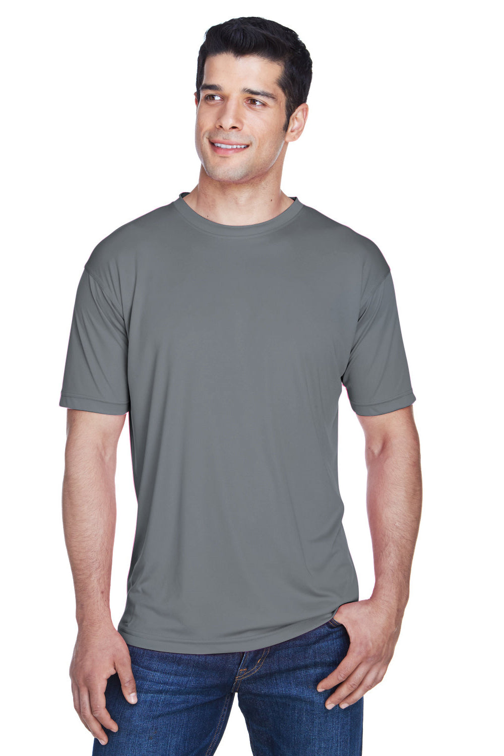 UltraClub Mens Cool & Dry Performance Moisture Wicking Short Sleeve Crewneck T-Shirt - Charcoal Grey - Closeout