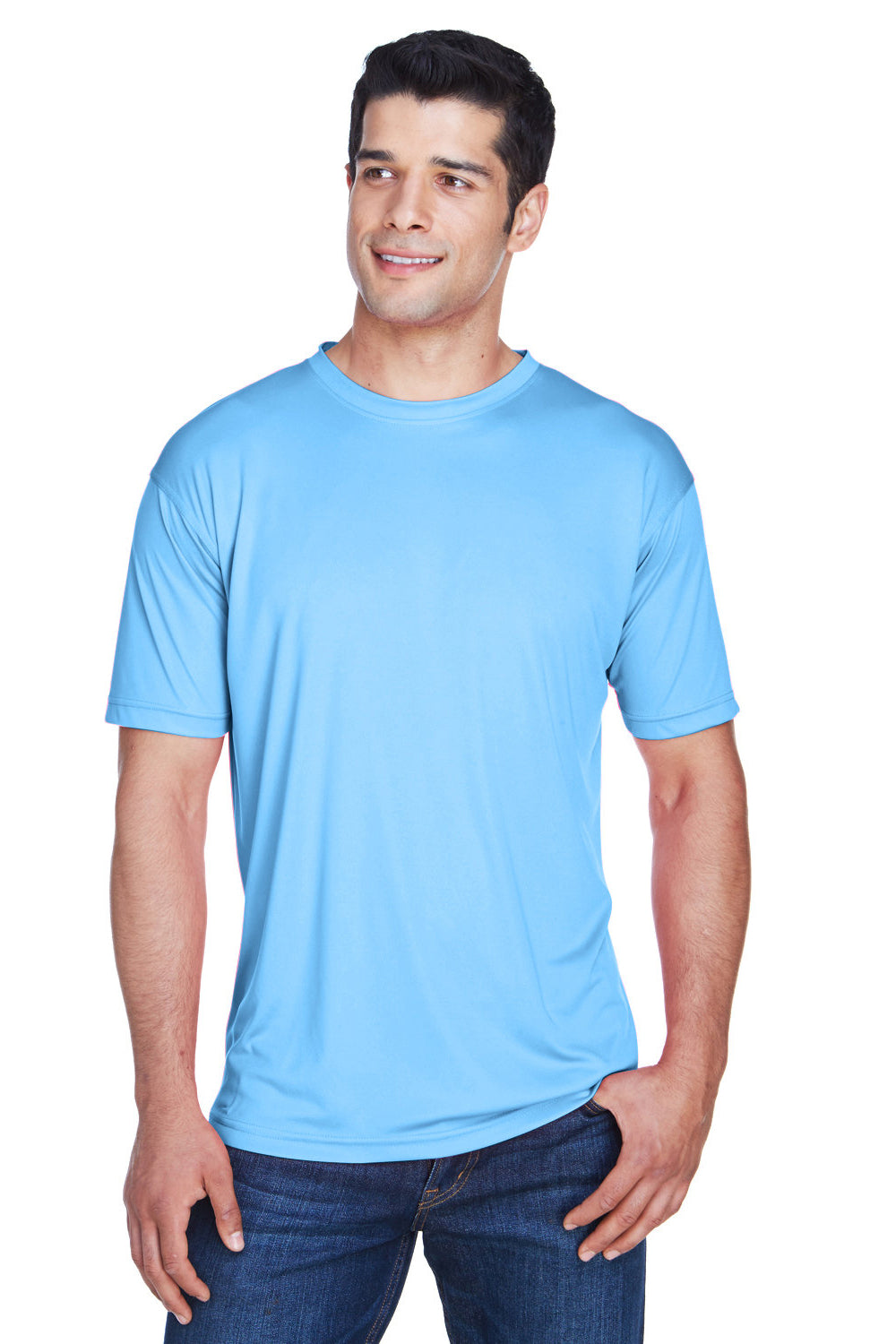 UltraClub Mens Cool & Dry Performance Moisture Wicking Short Sleeve Crewneck T-Shirt - Columbia Blue - Closeout