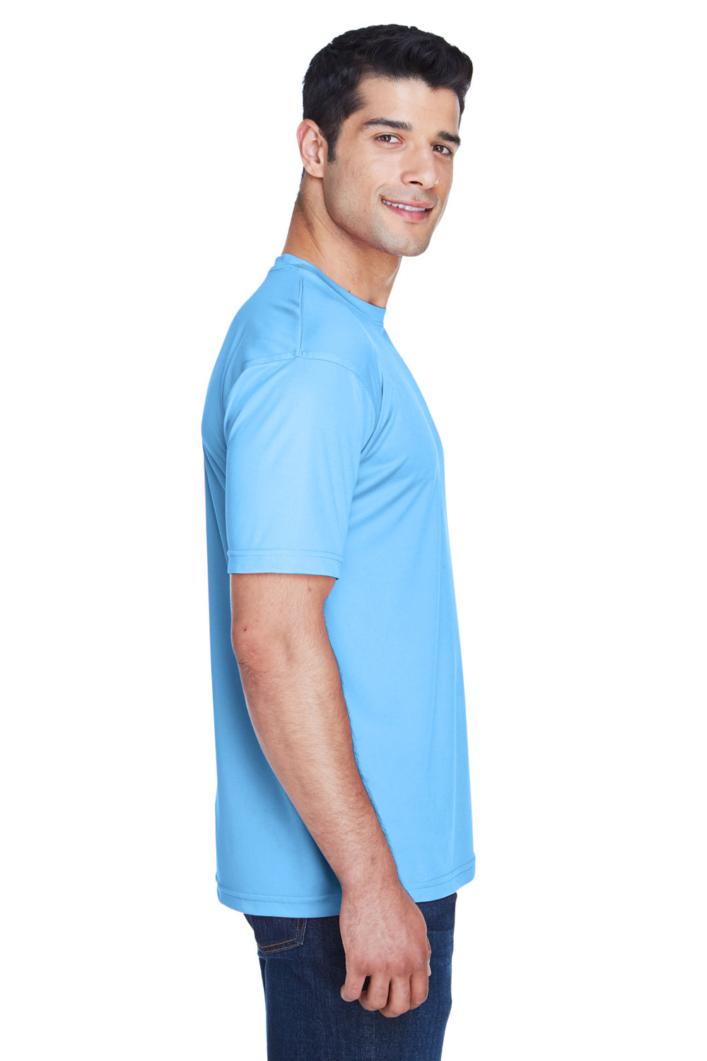 UltraClub Mens Cool & Dry Performance Moisture Wicking Short Sleeve Crewneck T-Shirt - Columbia Blue - Closeout