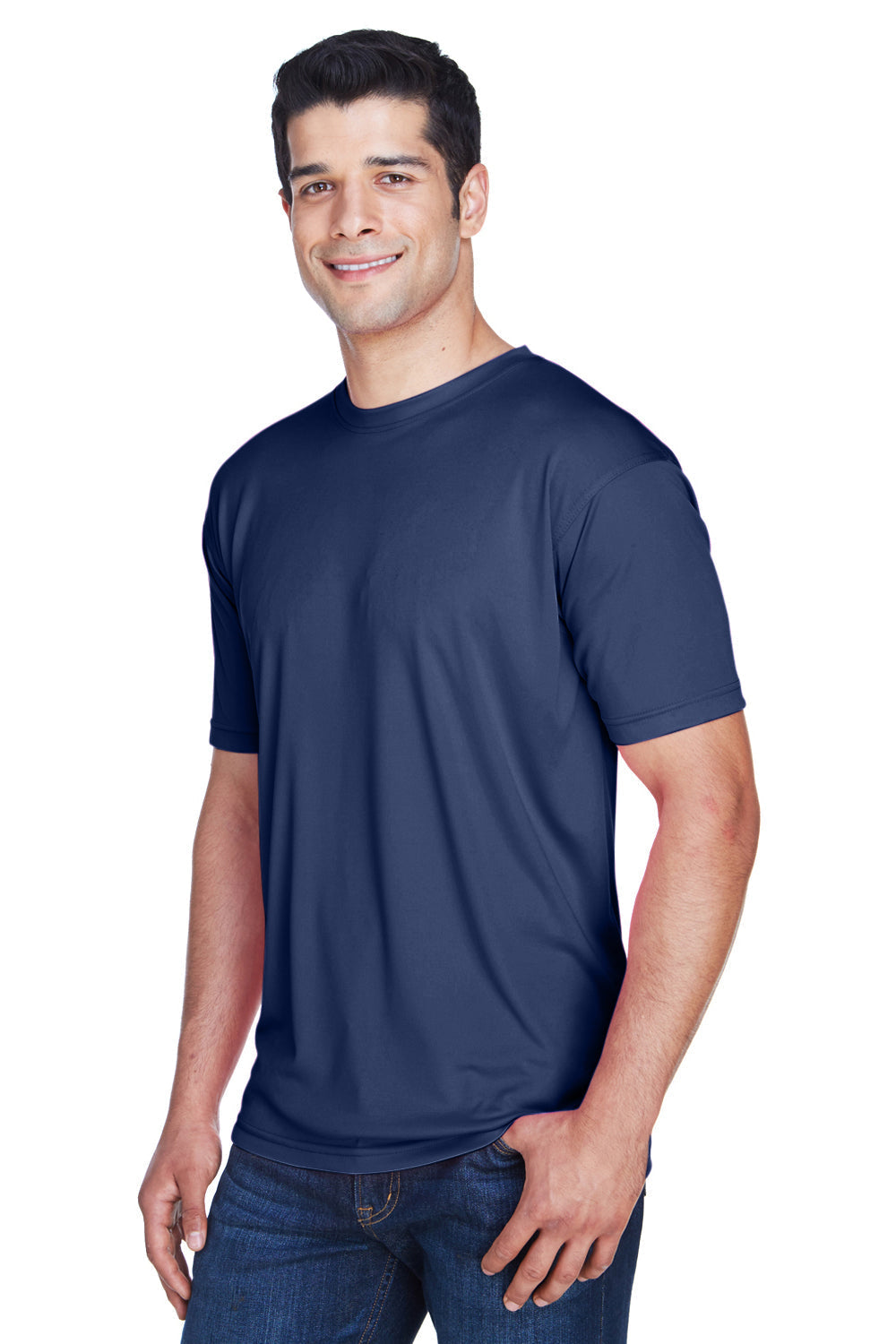 UltraClub Mens Cool & Dry Performance Moisture Wicking Short Sleeve Crewneck T-Shirt - Navy Blue - Closeout