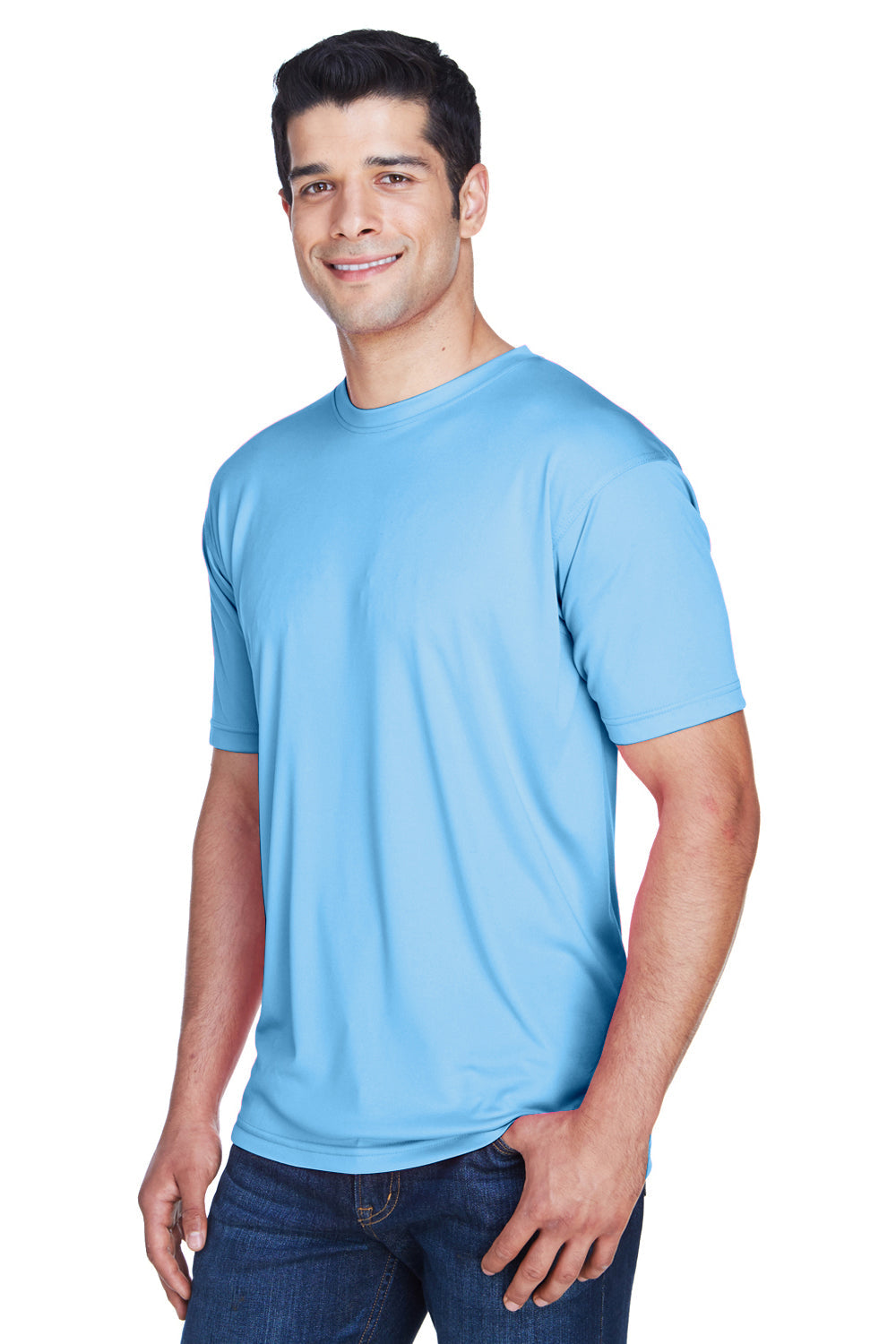 UltraClub Mens Cool & Dry Performance Moisture Wicking Short Sleeve Crewneck T-Shirt - Columbia Blue - Closeout