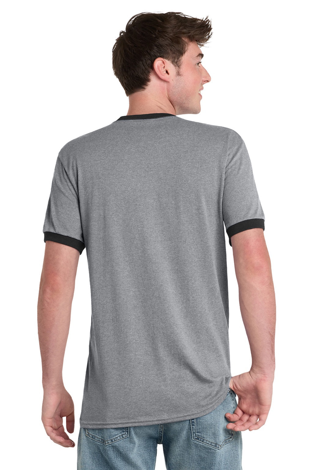 Mens Core Ringer Short Sleeve Crewneck T-Shirt - Heather Grey/Jet Black