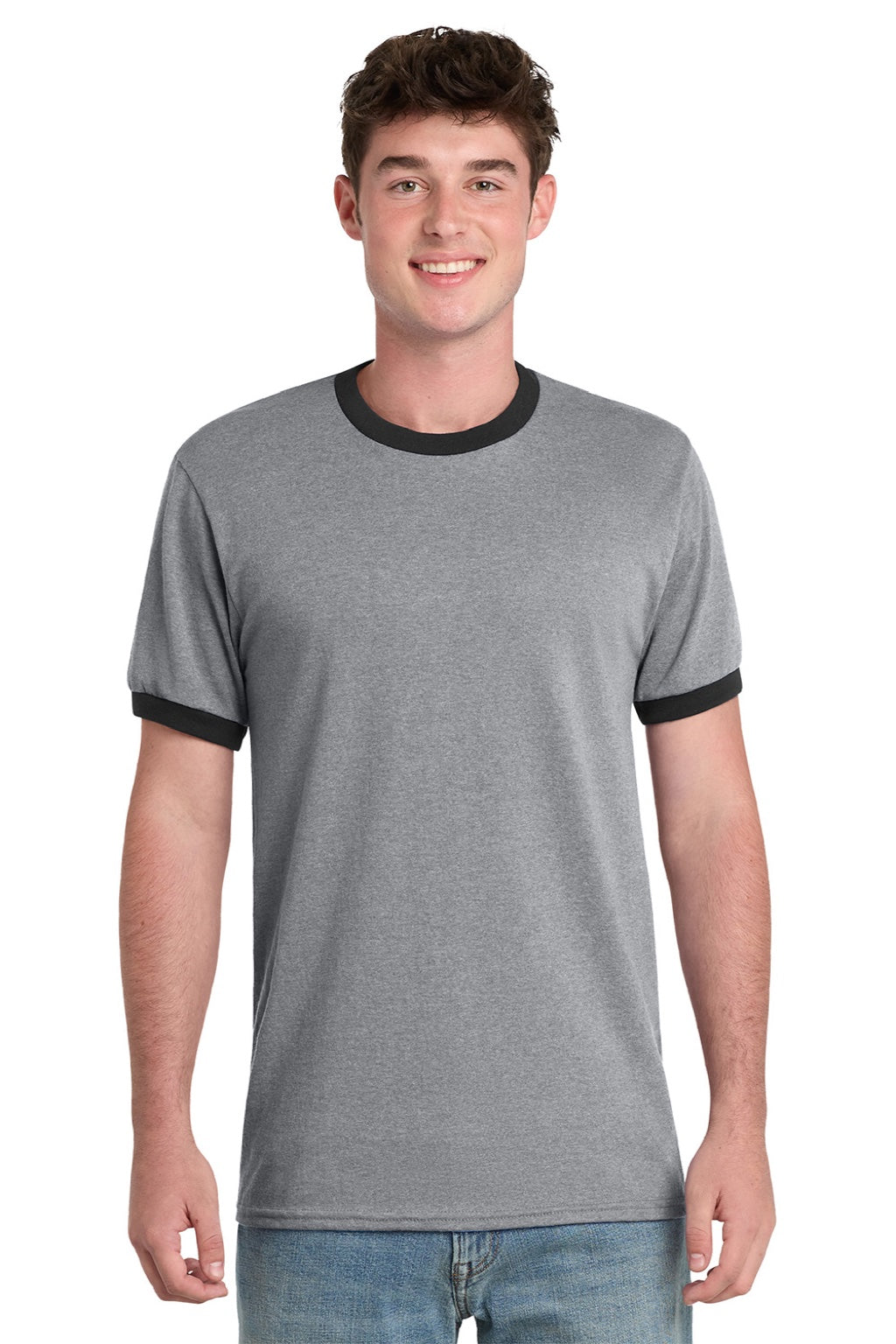 Mens Core Ringer Short Sleeve Crewneck T-Shirt - Heather Grey/Jet Black
