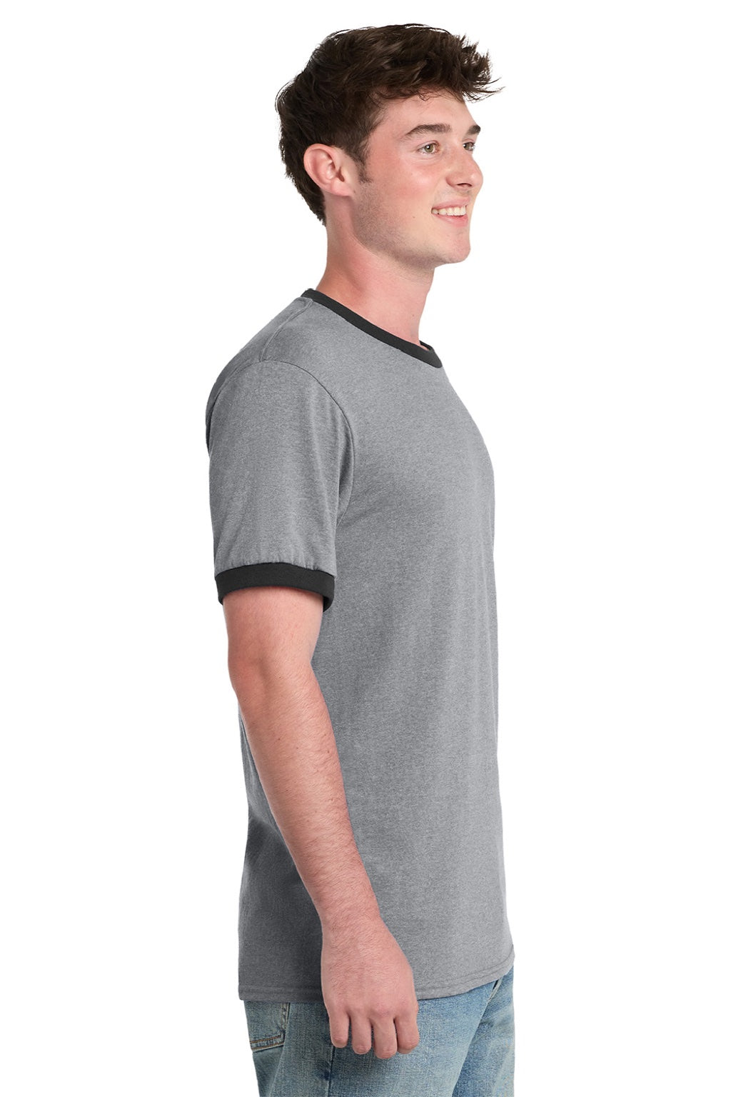 Mens Core Ringer Short Sleeve Crewneck T-Shirt - Heather Grey/Jet Black