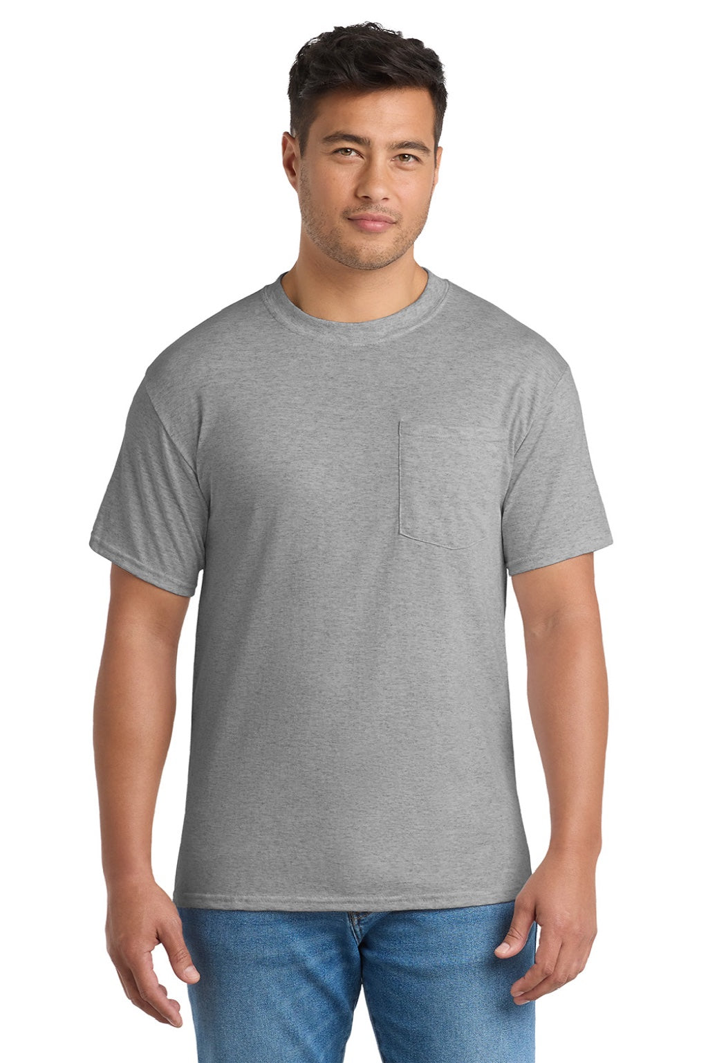 Mens Core Short Sleeve Crewneck T-Shirt w/ Pocket - Heather Grey