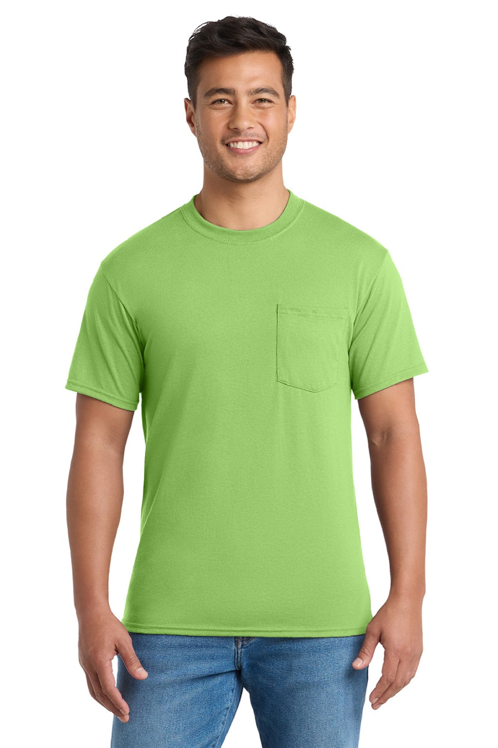 Mens Core Short Sleeve Crewneck T-Shirt w/ Pocket - Lime Green