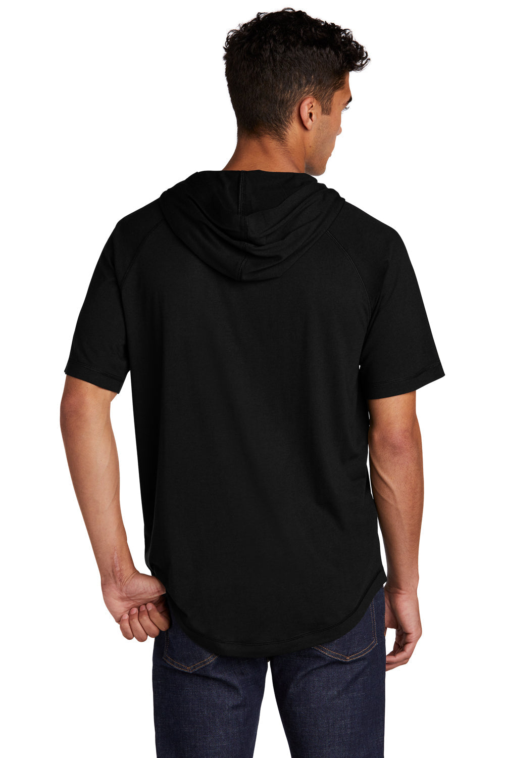 Sport-Tek Mens Moisture Wicking Short Sleeve Hooded T-Shirt Hoodie - Black