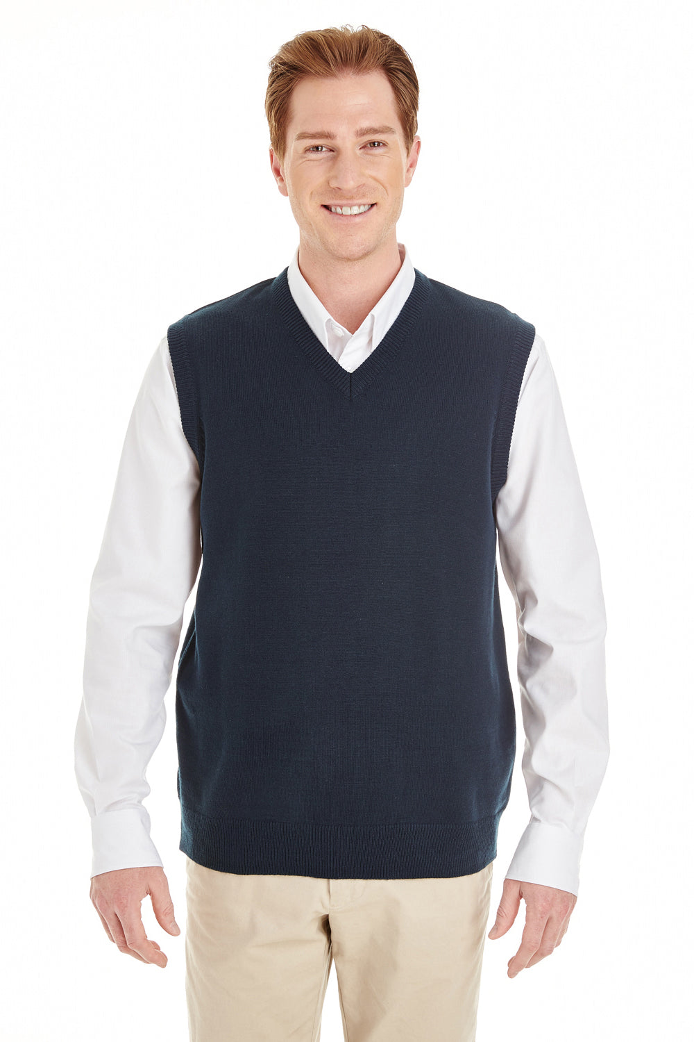Harriton Mens Pilbloc Pill Resistant V-Neck Sweater Vest - Dark Navy Blue