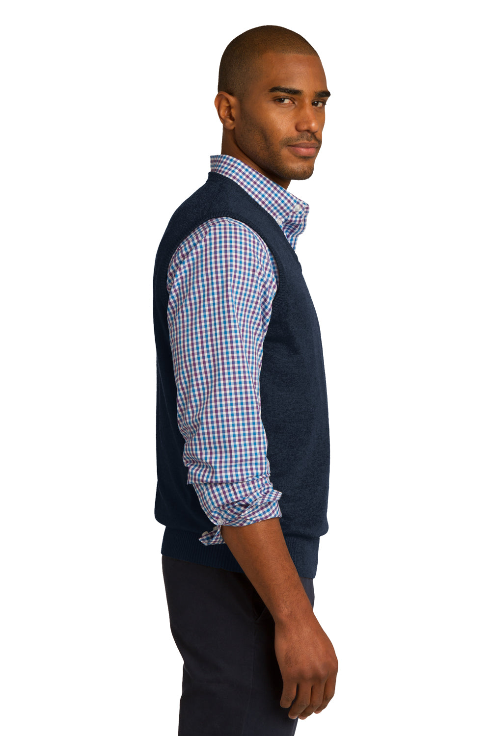 Mens V-Neck Sweater Vest - Navy Blue - Closeout